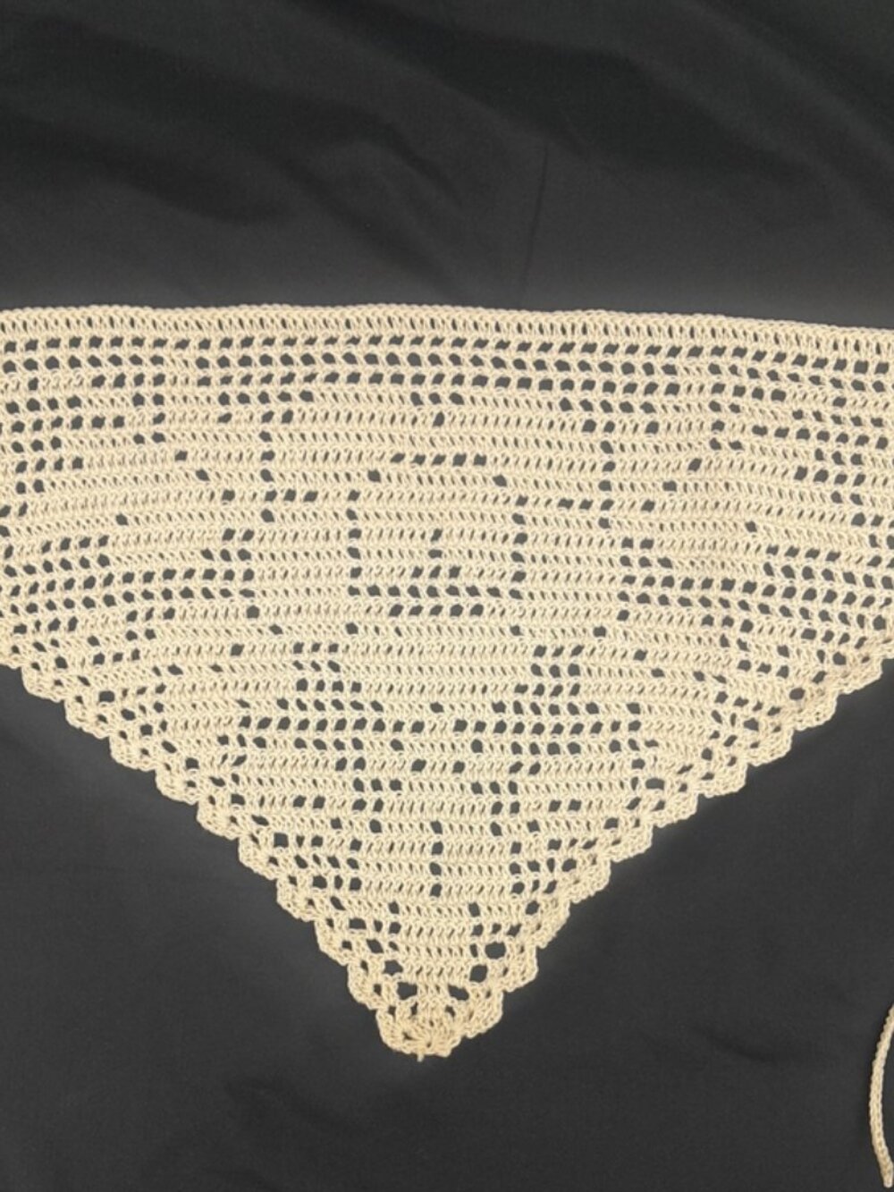 Handcrafted Cream Crochet Rose Filet Head Kerchief Bandana Tie Back - Picture 3 of 6